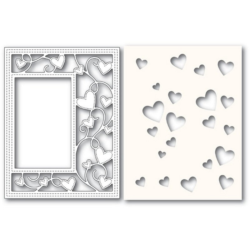 Poppystamps - Dies - Ribbon Heart Sidekick Frame and Stencil