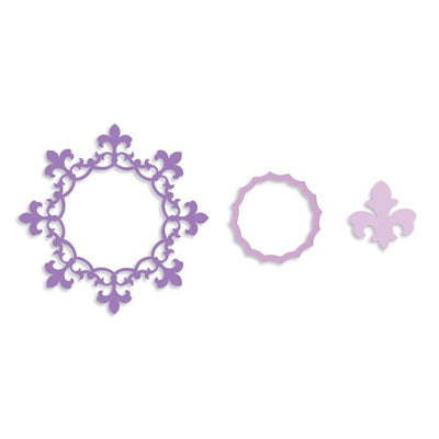 Sizzix Framelits Die Set 3PK - Frame, Circle w/Fleur de Lis Edging